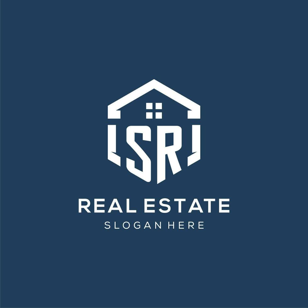 Letter SR logo for real estate with hexagon style vector