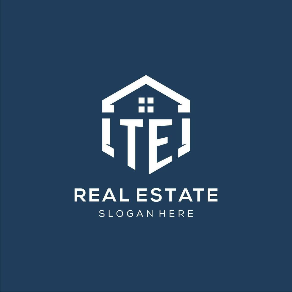 Letter TE logo for real estate with hexagon style vector