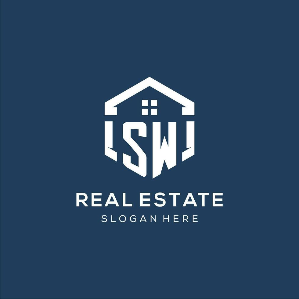 Letter SW logo for real estate with hexagon style vector