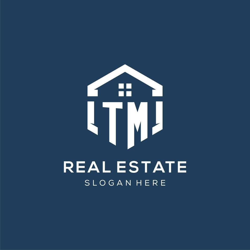 Letter TM logo for real estate with hexagon style vector