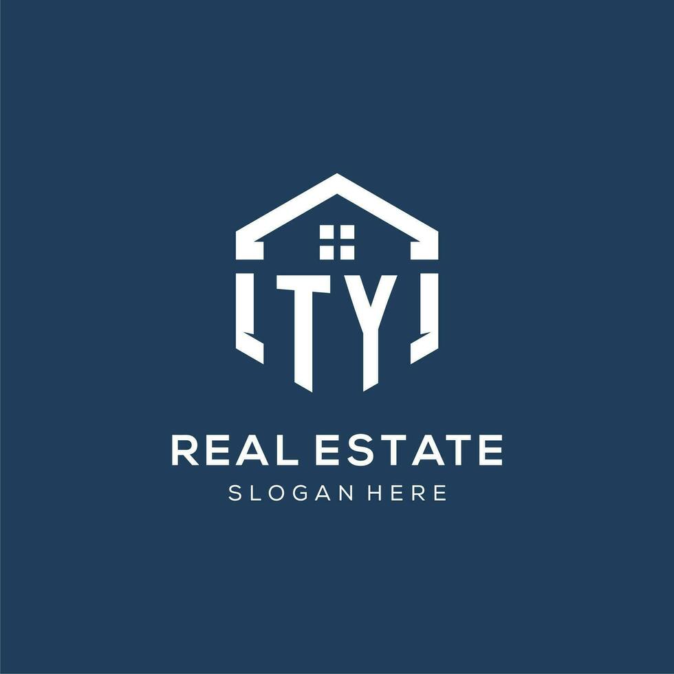 Letter TY logo for real estate with hexagon style vector
