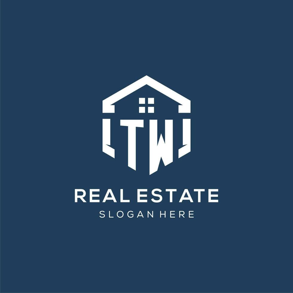 Letter TW logo for real estate with hexagon style vector