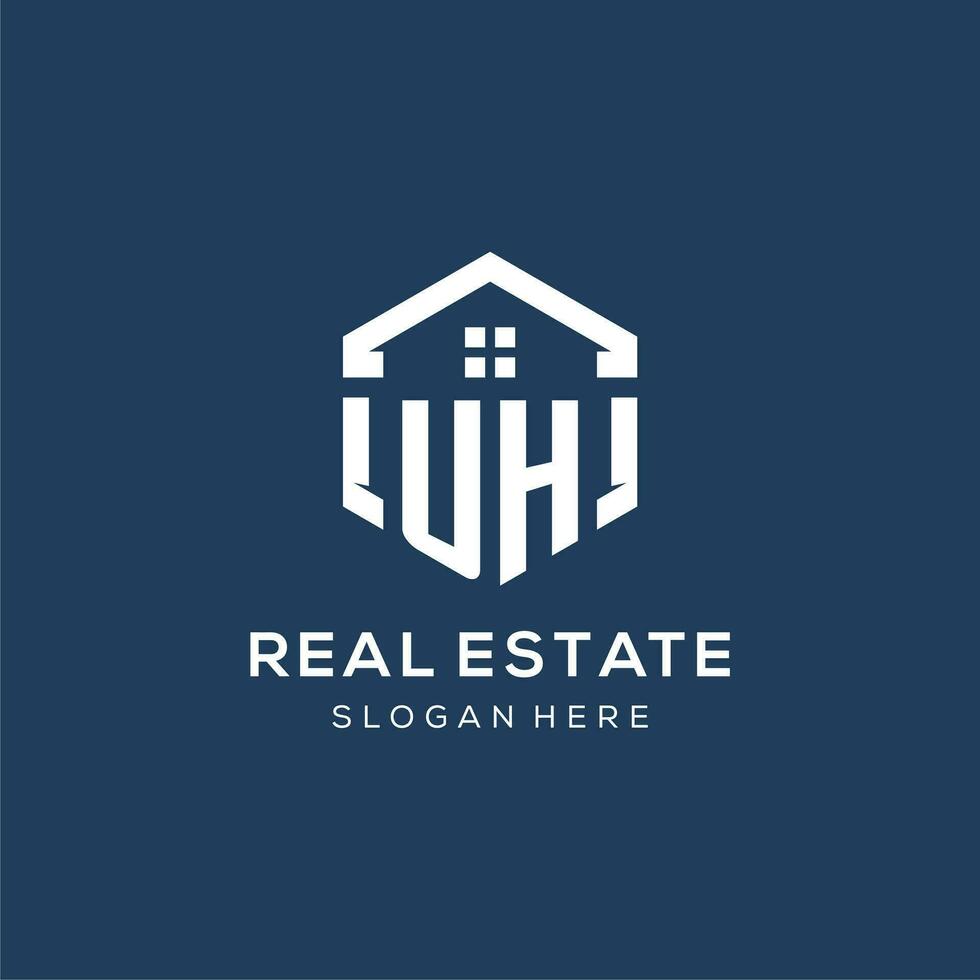 Letter UH logo for real estate with hexagon style vector