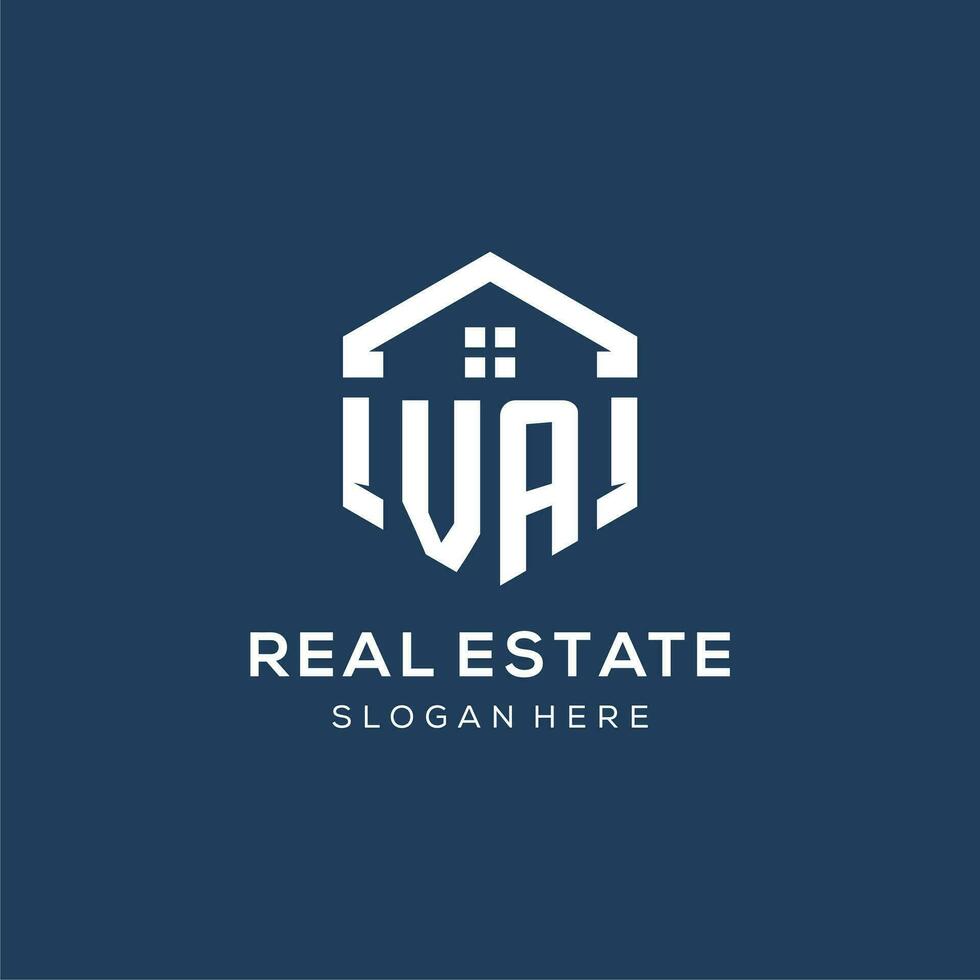 Letter VA logo for real estate with hexagon style vector