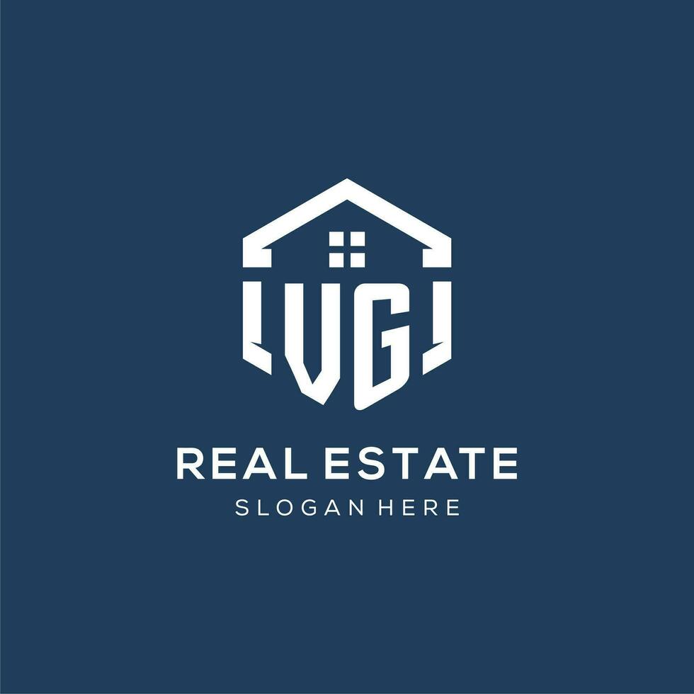 Letter VG logo for real estate with hexagon style vector