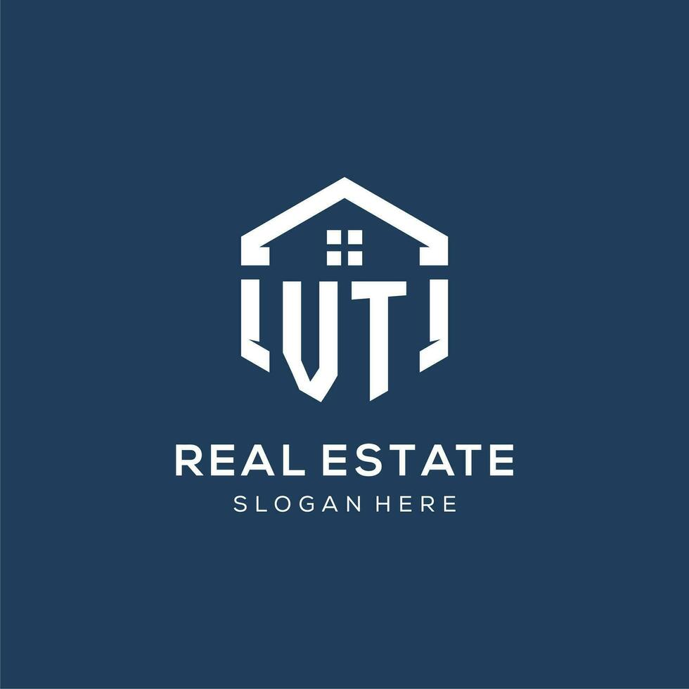 Letter VT logo for real estate with hexagon style vector