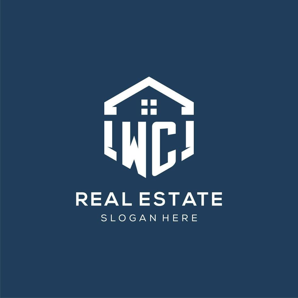 Letter WC logo for real estate with hexagon style vector