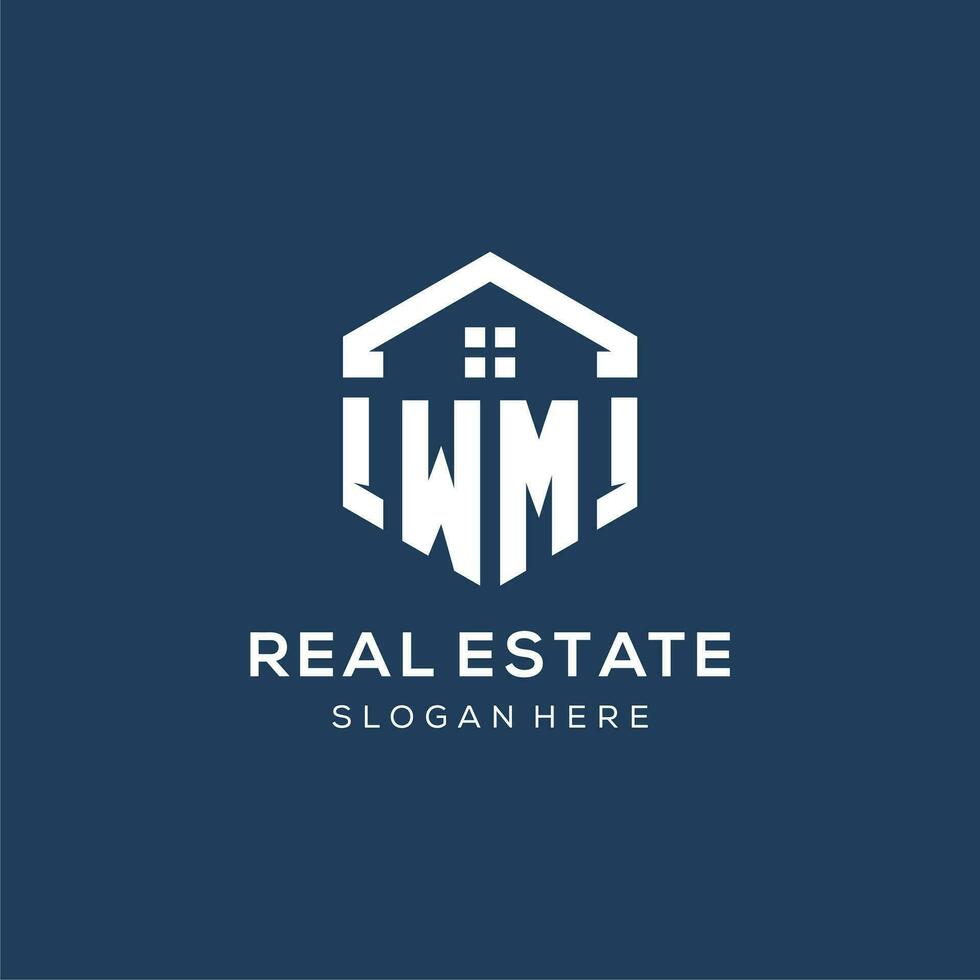 Letter WM logo for real estate with hexagon style vector