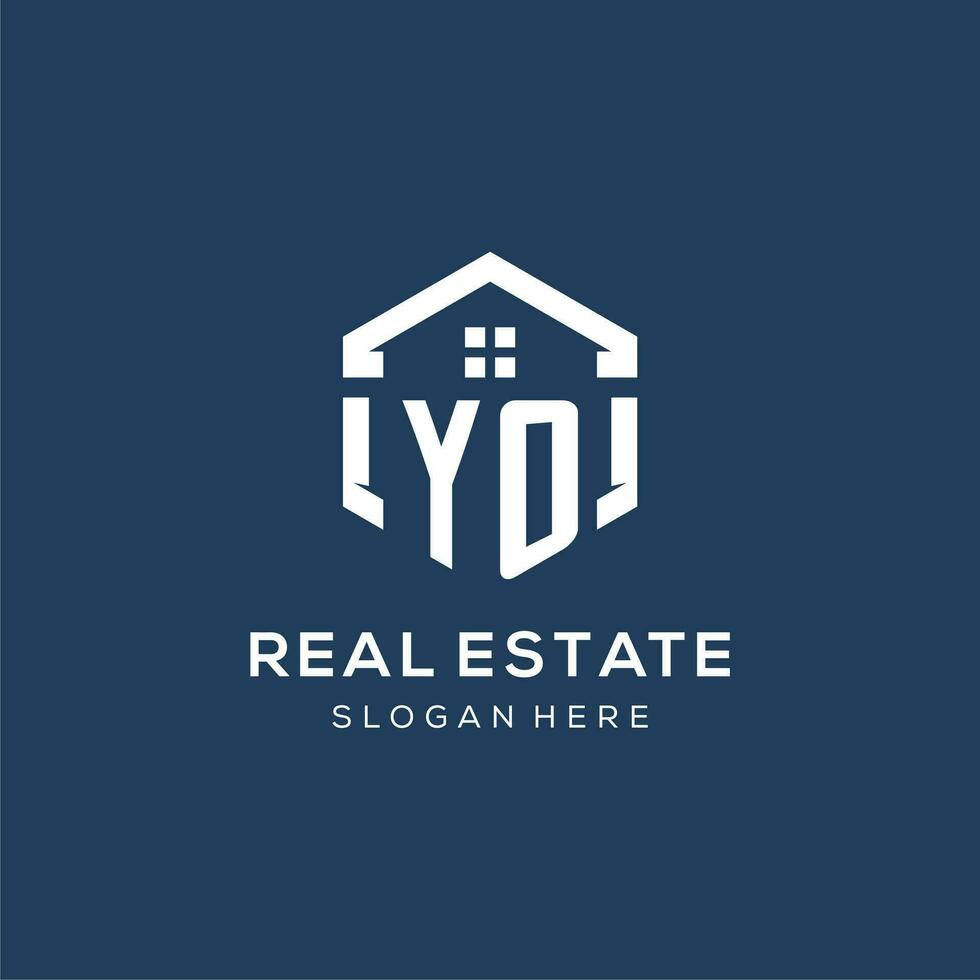 Letter YO logo for real estate with hexagon style vector