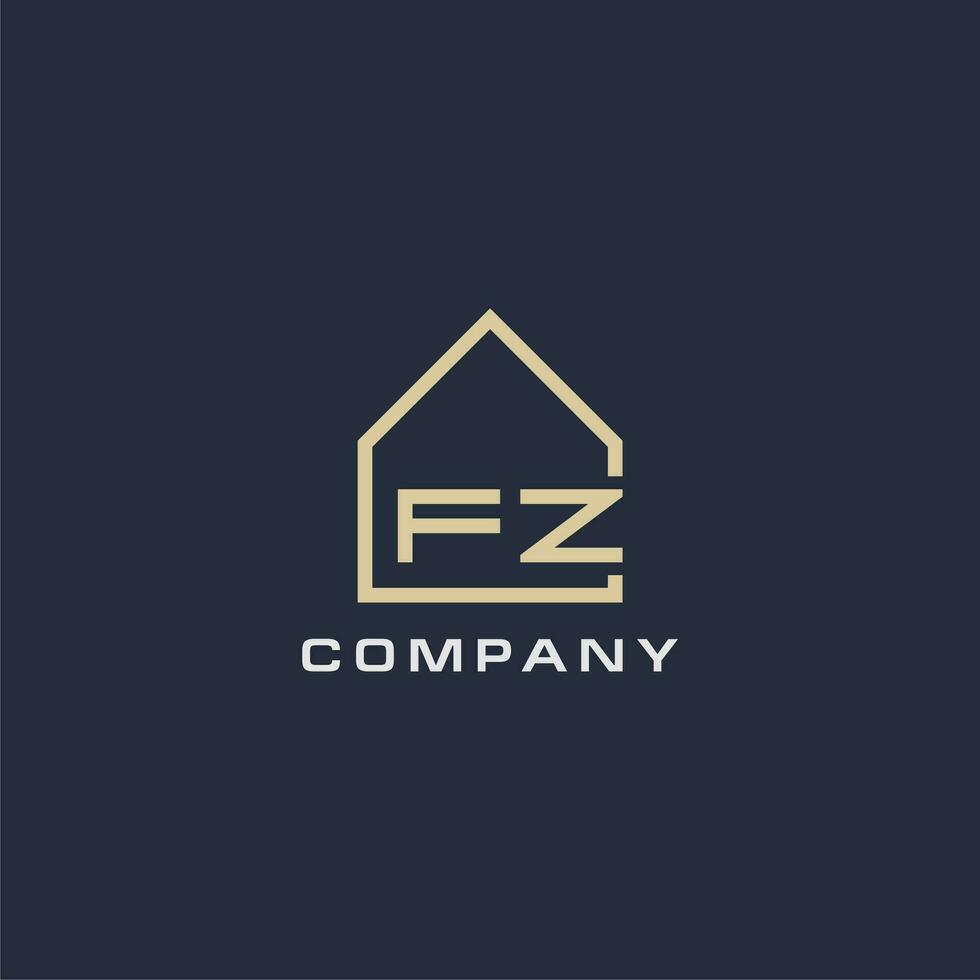 Initial letter FZ real estate logo with simple roof style design ideas vector