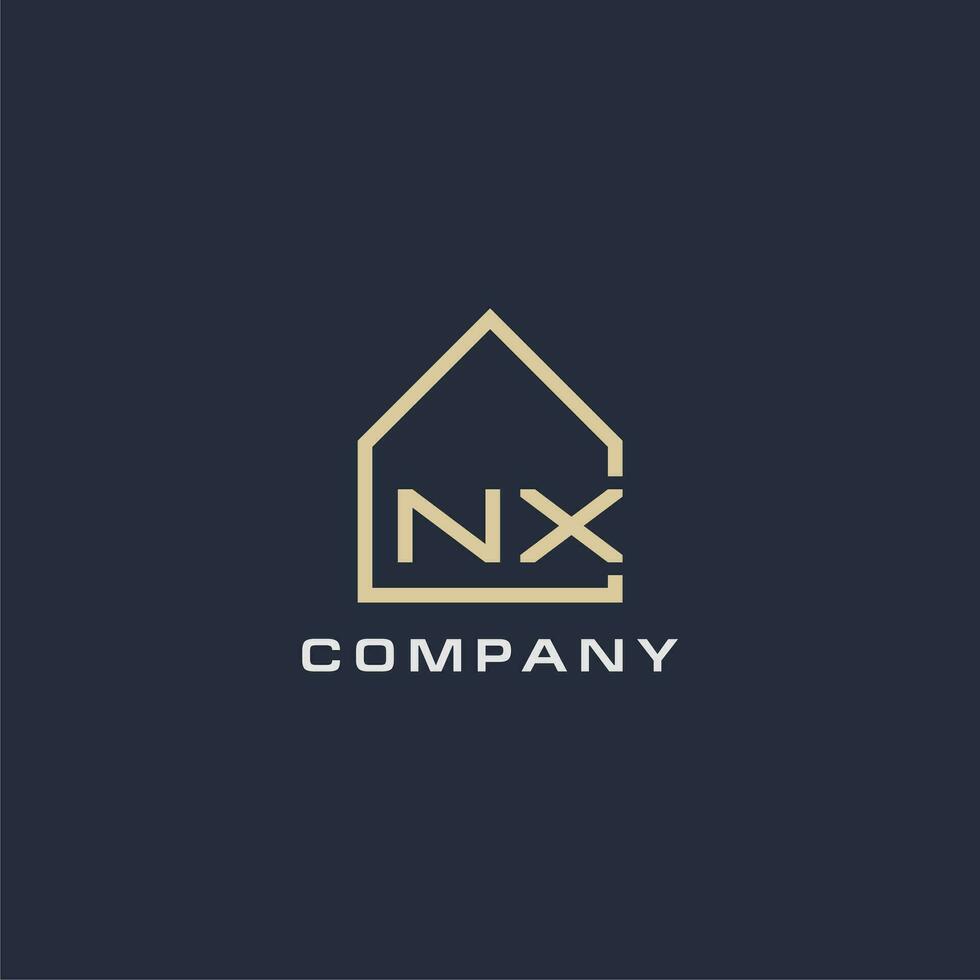 inicial letra nx real inmuebles logo con sencillo techo estilo diseño ideas vector