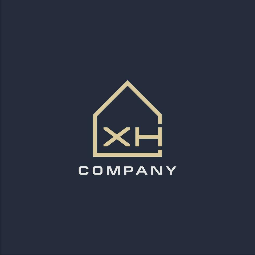 inicial letra xh real inmuebles logo con sencillo techo estilo diseño ideas vector