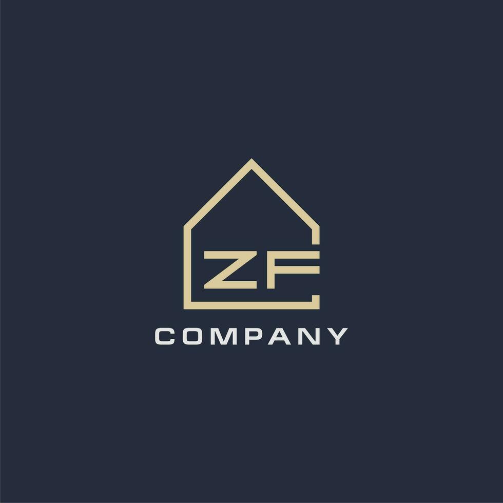 Initial letter ZF real estate logo with simple roof style design ideas vector