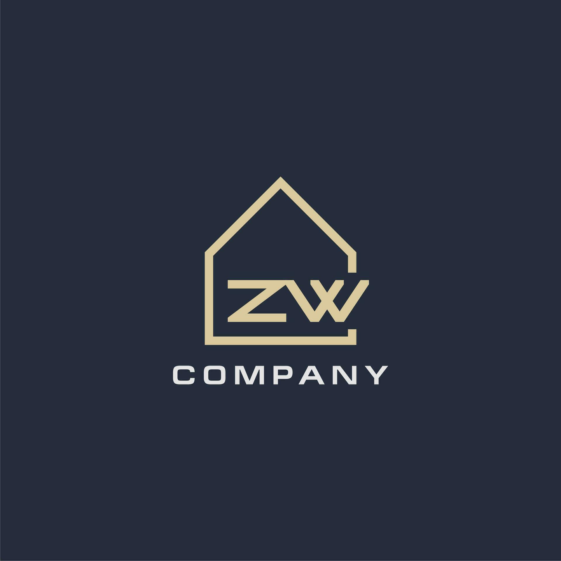Initial letter ZW real estate logo with simple roof style design ideas