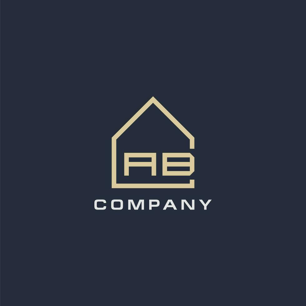 Initial letter AB real estate logo with simple roof style design ideas vector