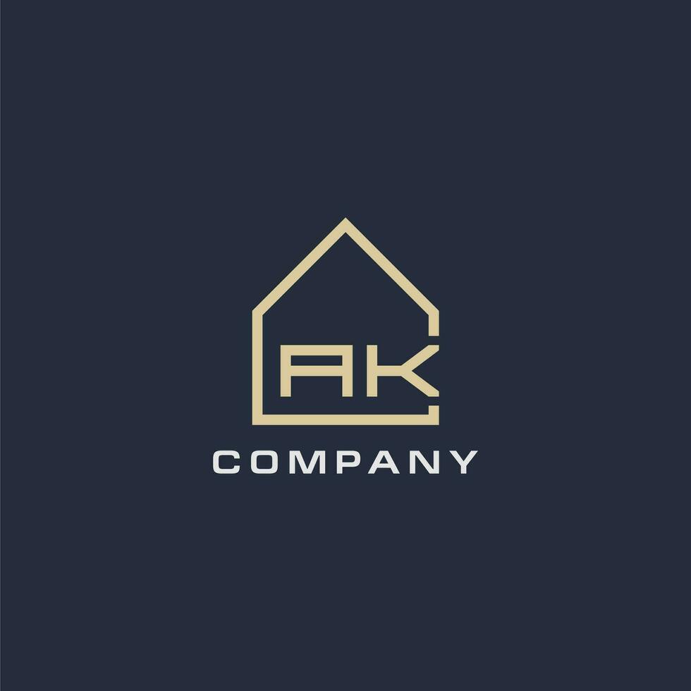 Initial letter AK real estate logo with simple roof style design ideas vector