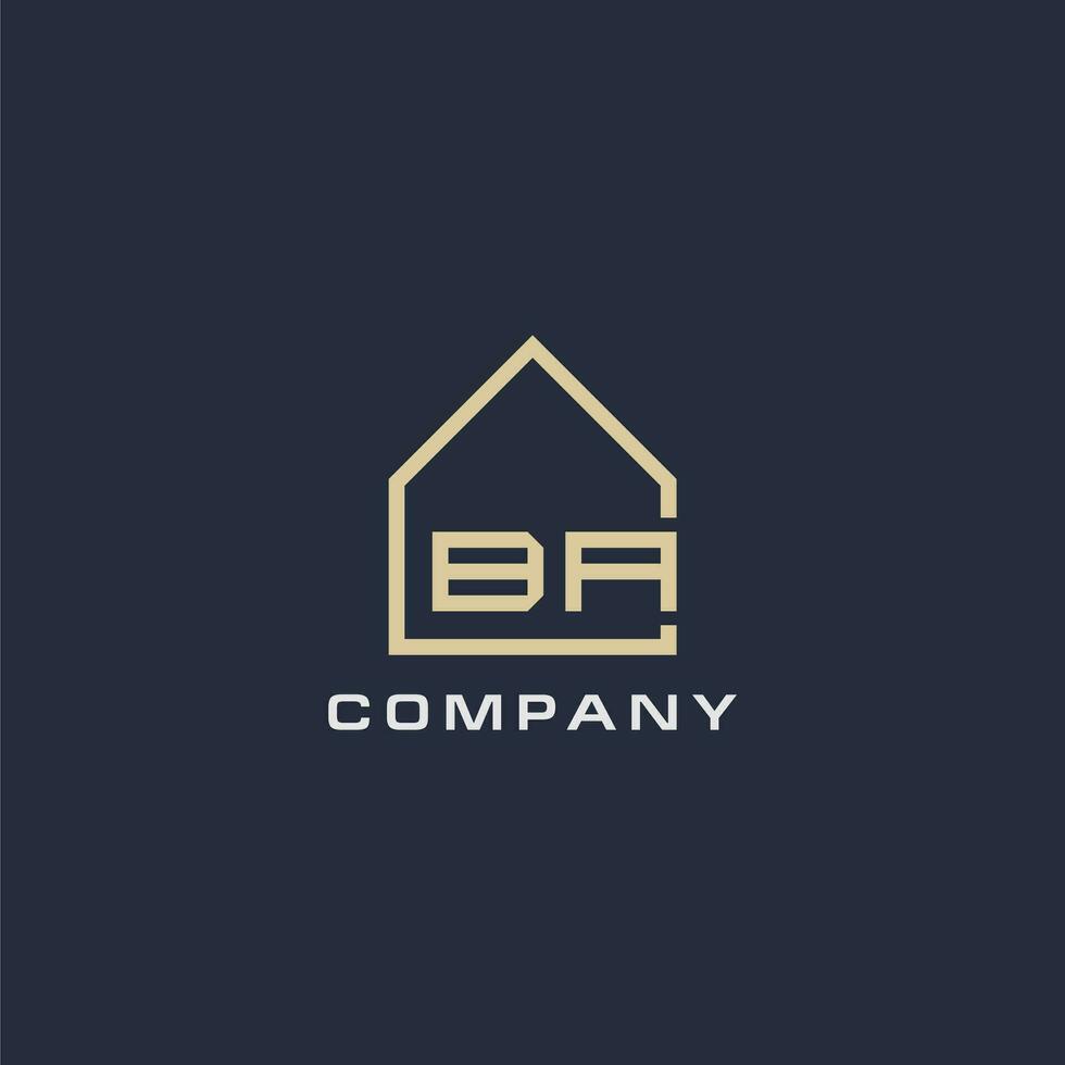 Initial letter BA real estate logo with simple roof style design ideas vector