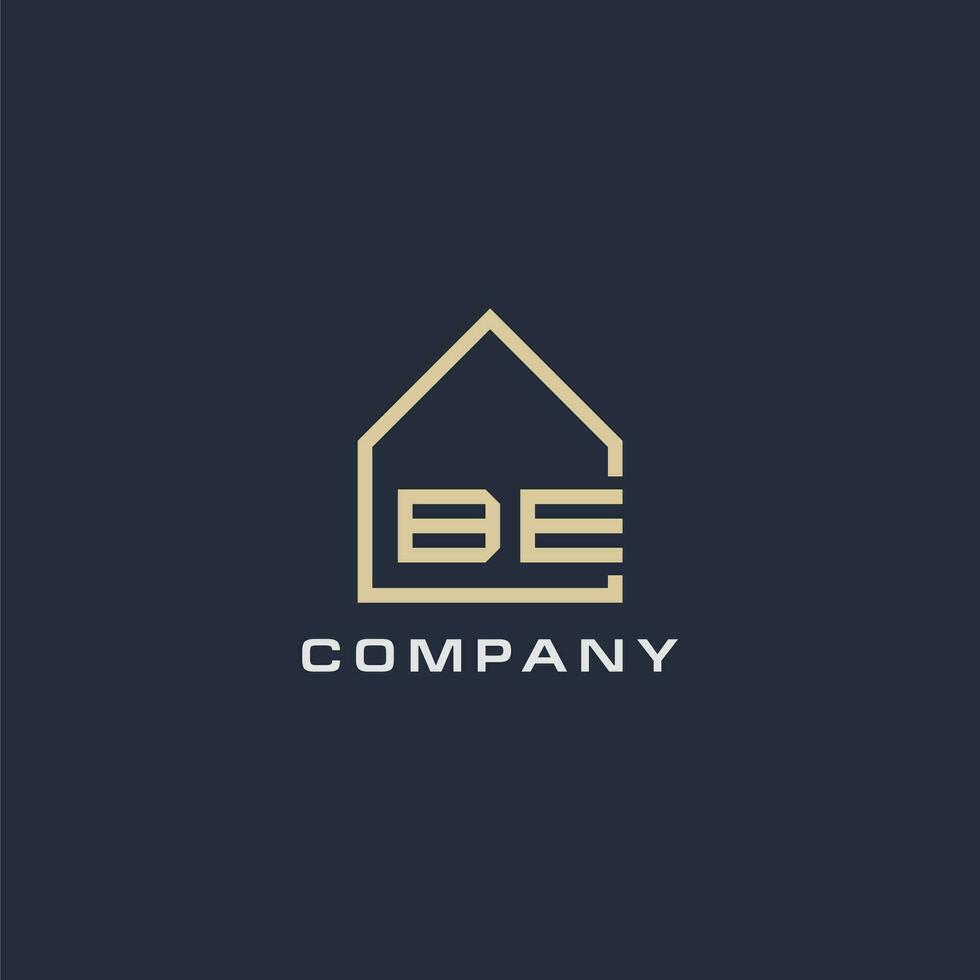 Initial letter BE real estate logo with simple roof style design ideas vector