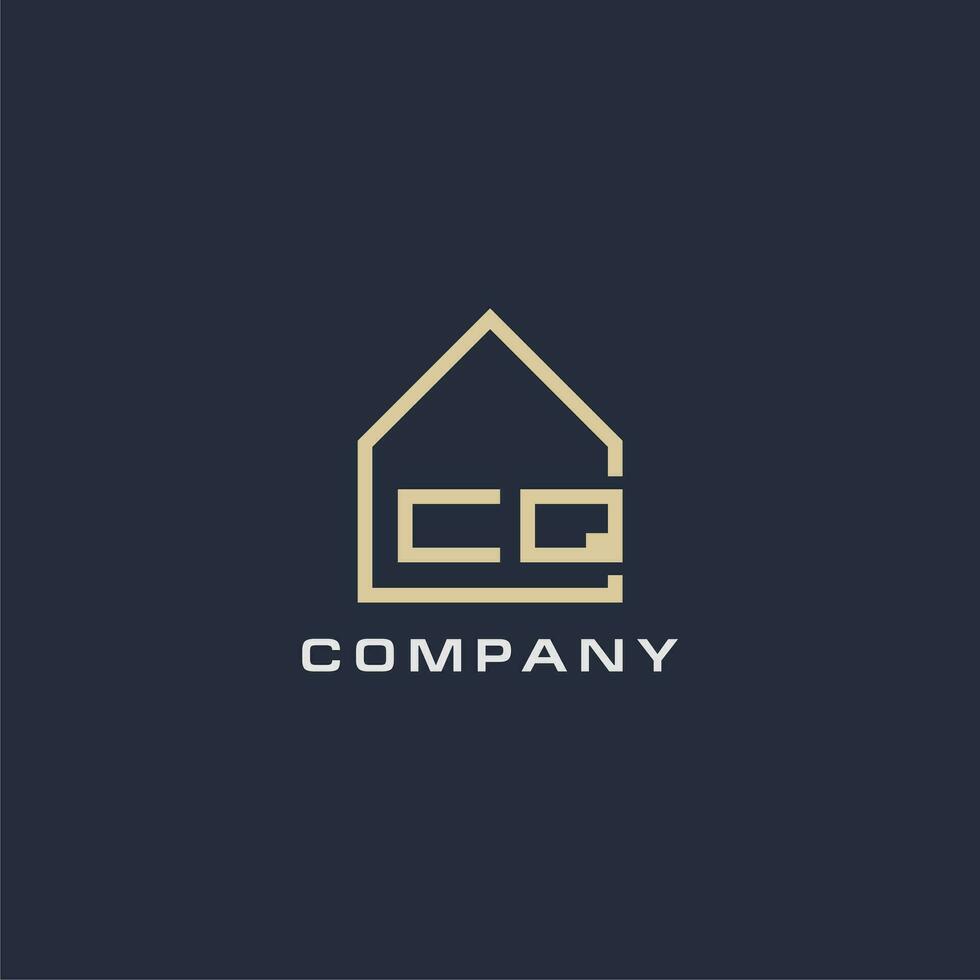 Initial letter CQ real estate logo with simple roof style design ideas vector