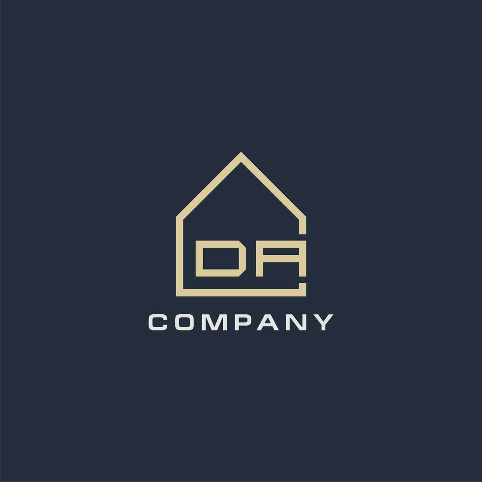 Initial letter DA real estate logo with simple roof style design ideas vector