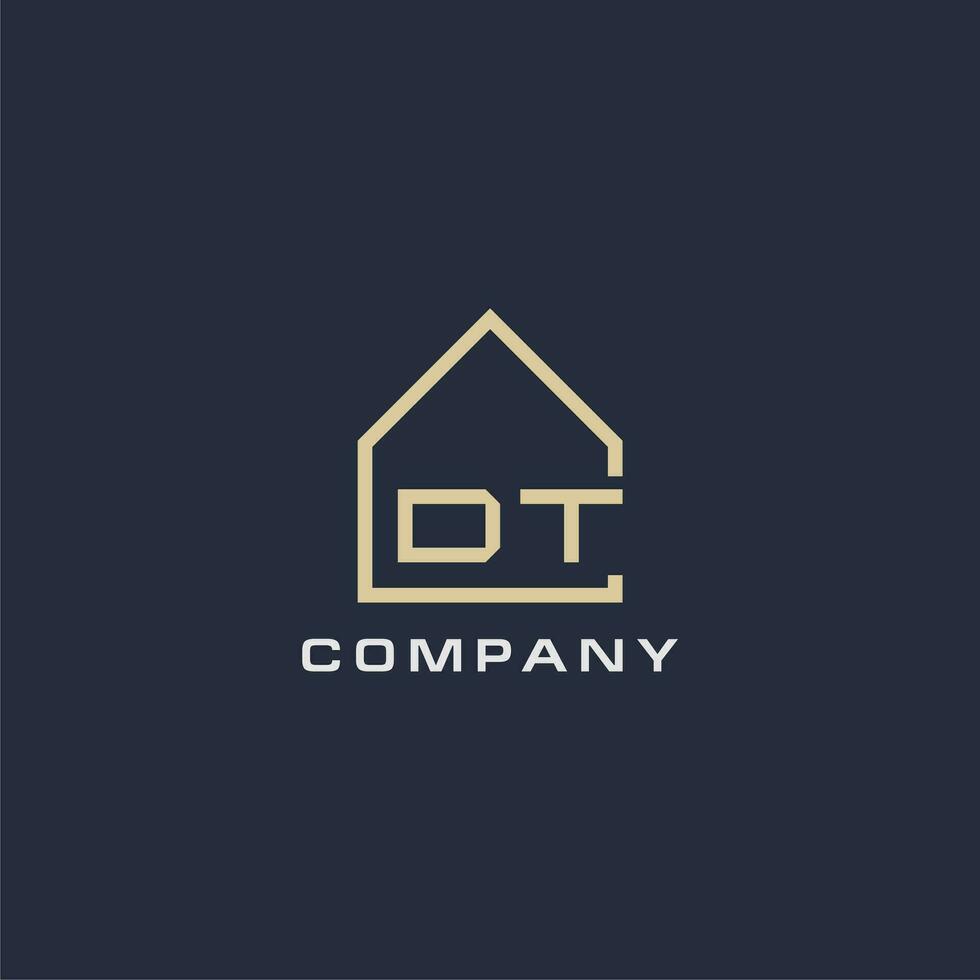 Initial letter DT real estate logo with simple roof style design ideas vector