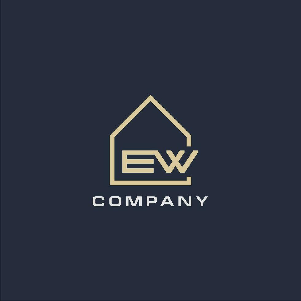Initial letter EW real estate logo with simple roof style design ideas vector