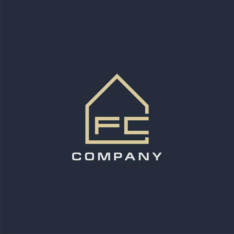 Initial letter FC real estate logo with simple roof style design ideas vector