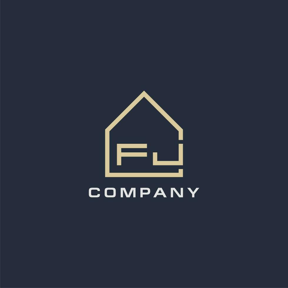 Initial letter FJ real estate logo with simple roof style design ideas vector