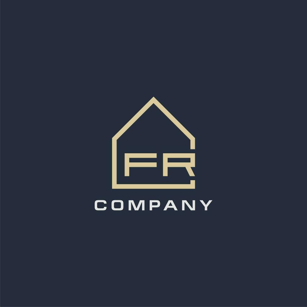 Initial letter FR real estate logo with simple roof style design ideas vector