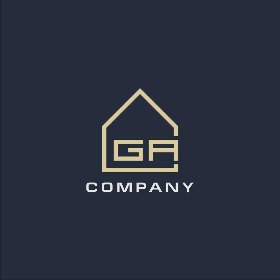Initial letter GA real estate logo with simple roof style design ideas vector