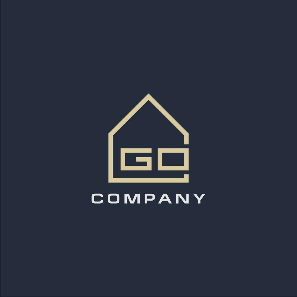 Initial letter GO real estate logo with simple roof style design ideas vector