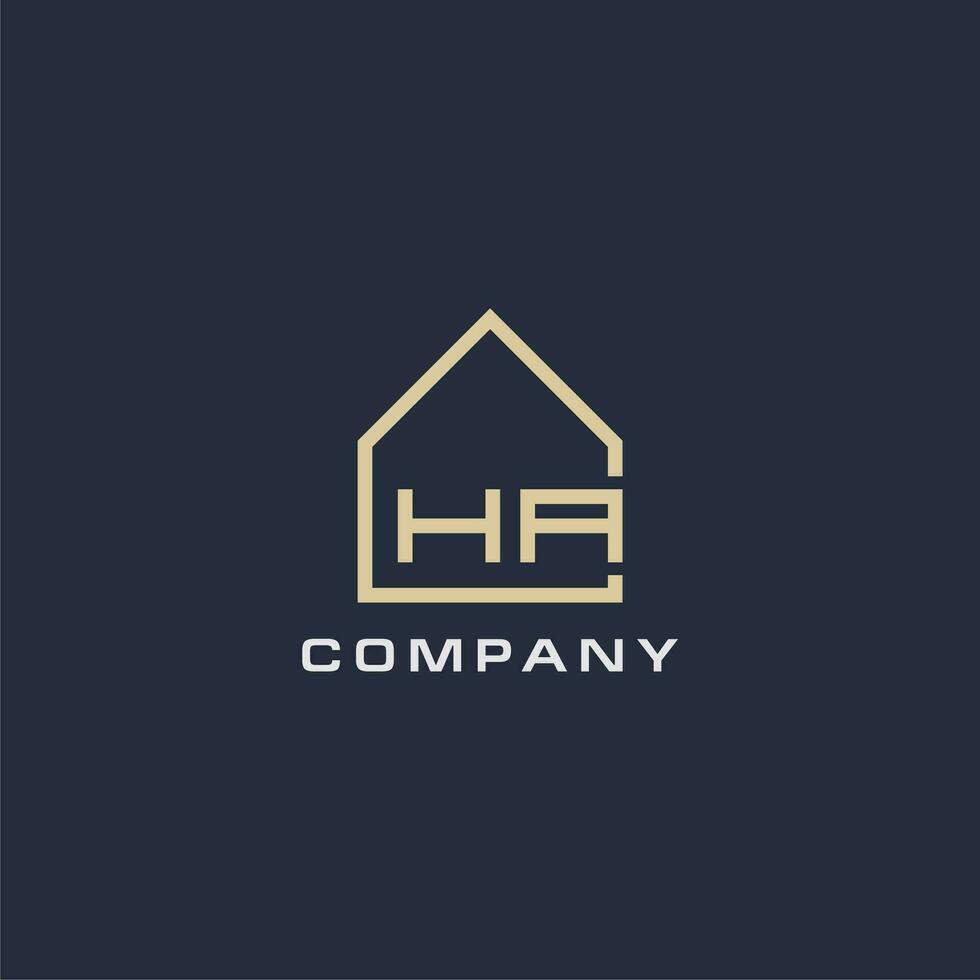 Initial letter HA real estate logo with simple roof style design ideas vector