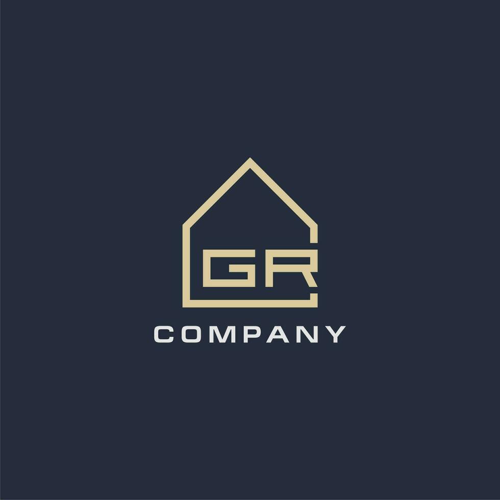 Initial letter GR real estate logo with simple roof style design ideas vector