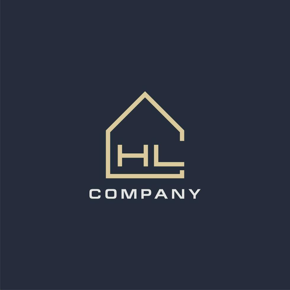 Initial letter HL real estate logo with simple roof style design ideas vector