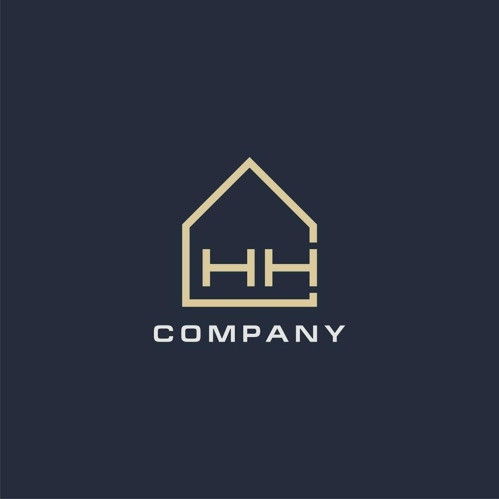 Initial letter HH real estate logo with simple roof style design ideas vector