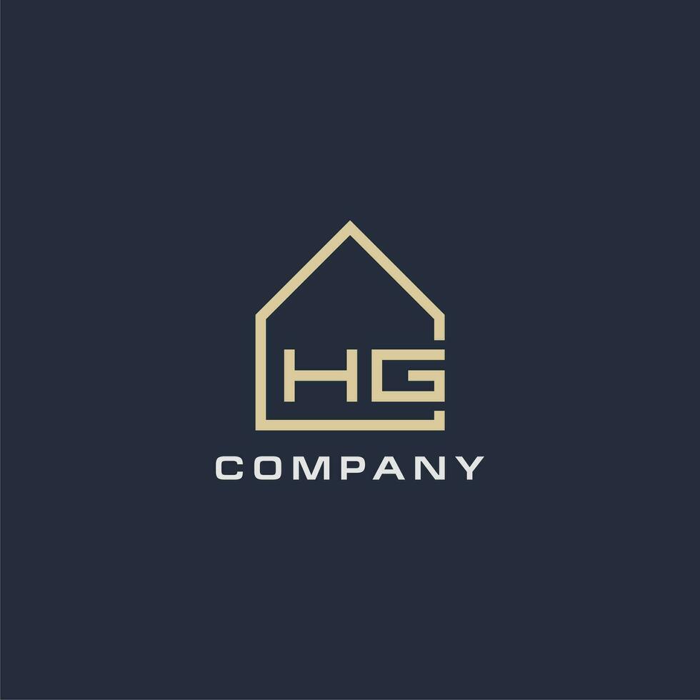 inicial letra hg real inmuebles logo con sencillo techo estilo diseño ideas vector