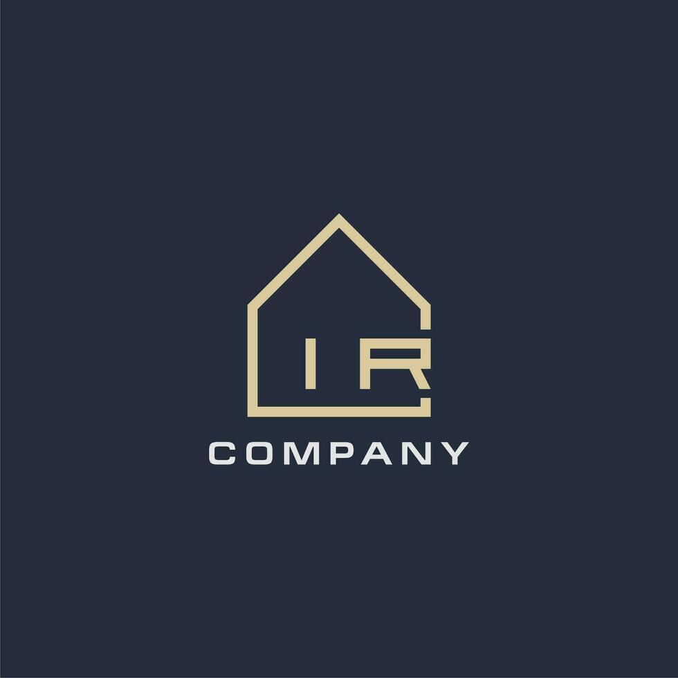 Initial letter IR real estate logo with simple roof style design ideas vector