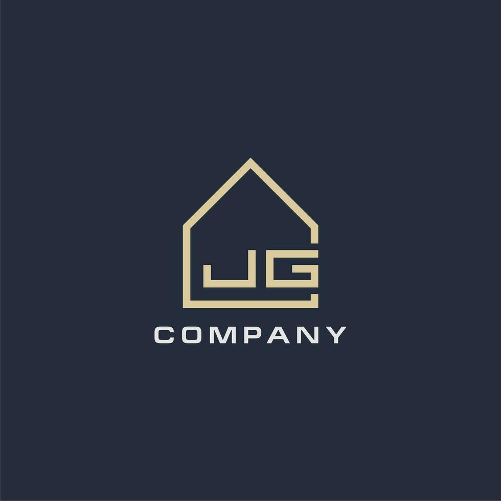 Initial letter JG real estate logo with simple roof style design ideas vector