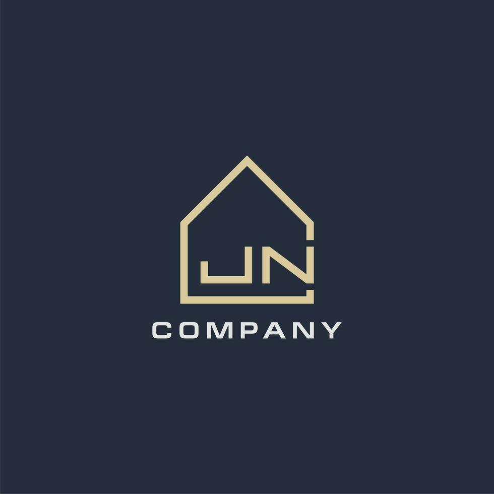 Initial letter JN real estate logo with simple roof style design ideas vector