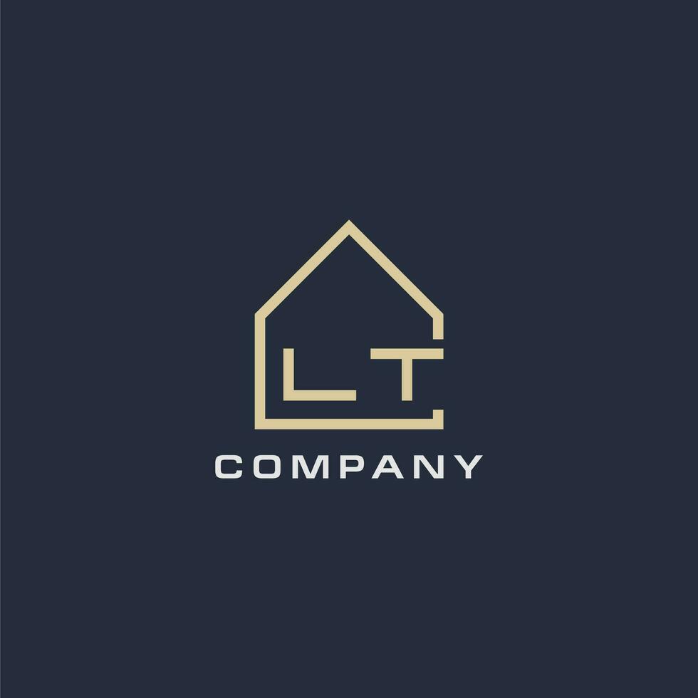 Initial letter LT real estate logo with simple roof style design ideas vector
