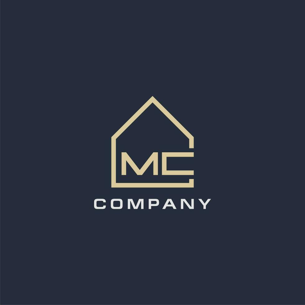 Initial letter MC real estate logo with simple roof style design ideas vector