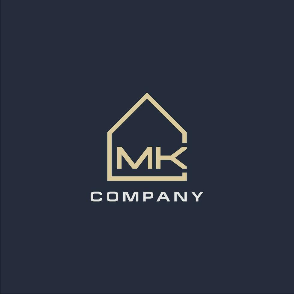 Initial letter MK real estate logo with simple roof style design ideas vector