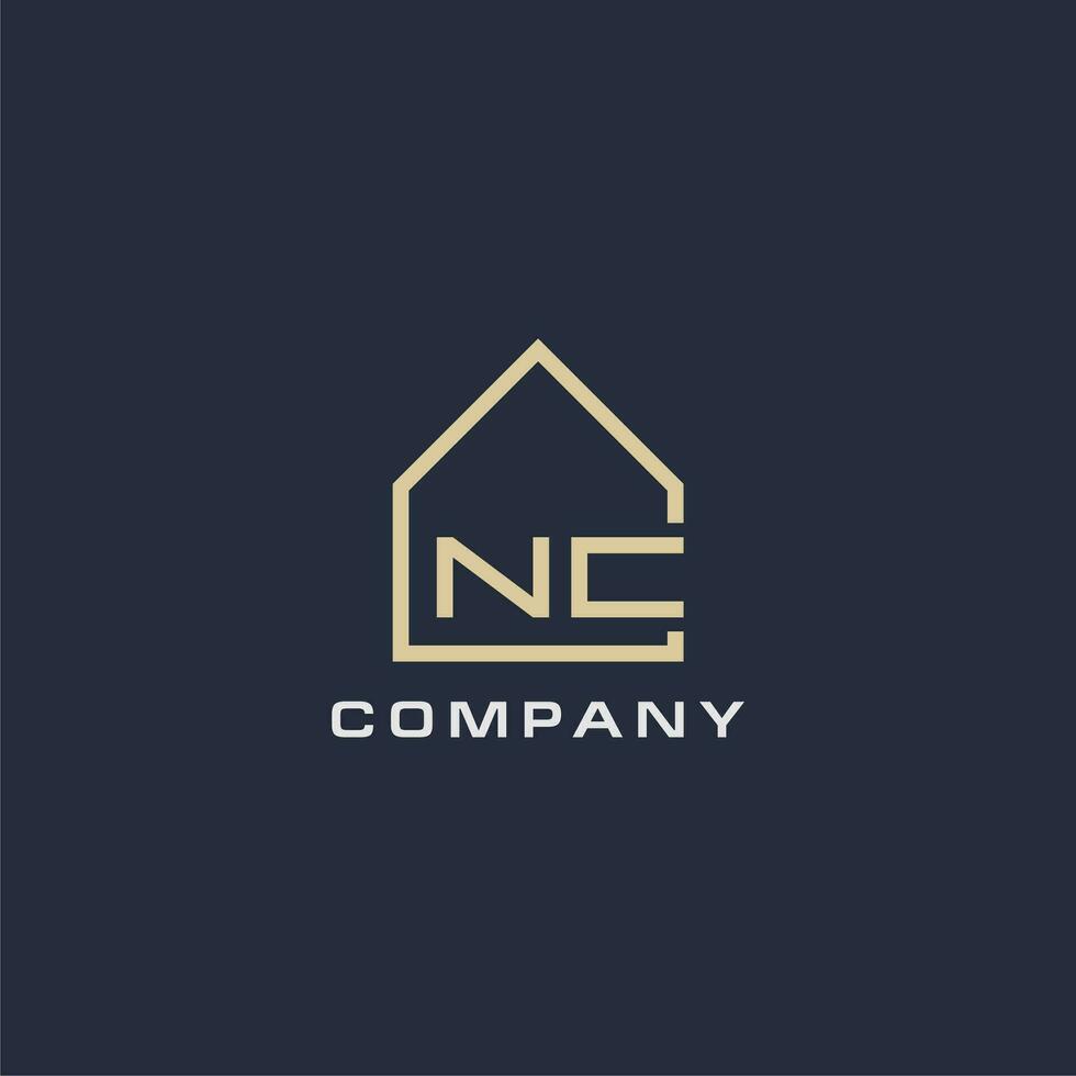 Initial letter NC real estate logo with simple roof style design ideas vector