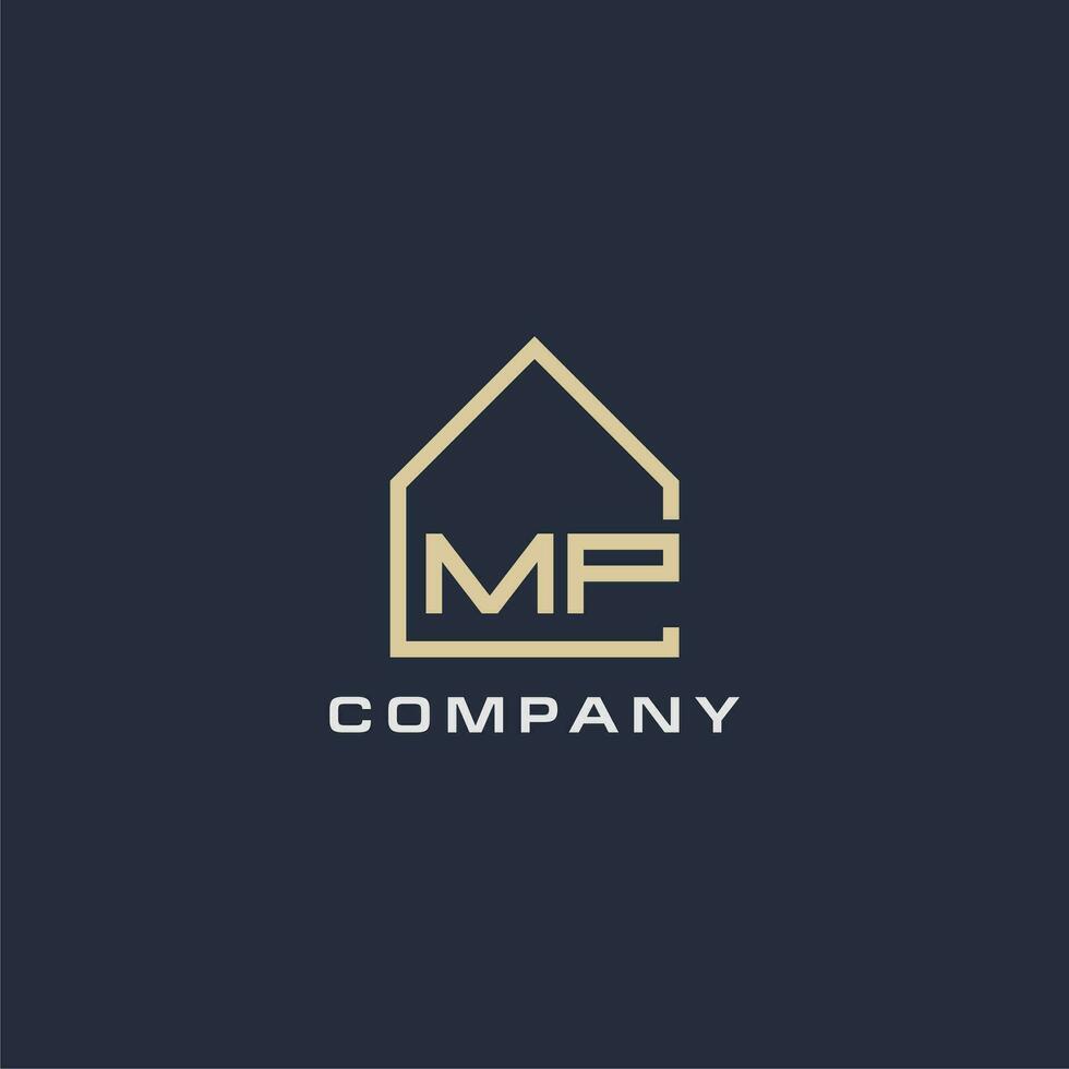 Initial letter MP real estate logo with simple roof style design ideas vector