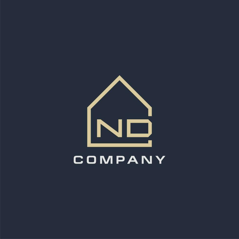 Initial letter ND real estate logo with simple roof style design ideas vector
