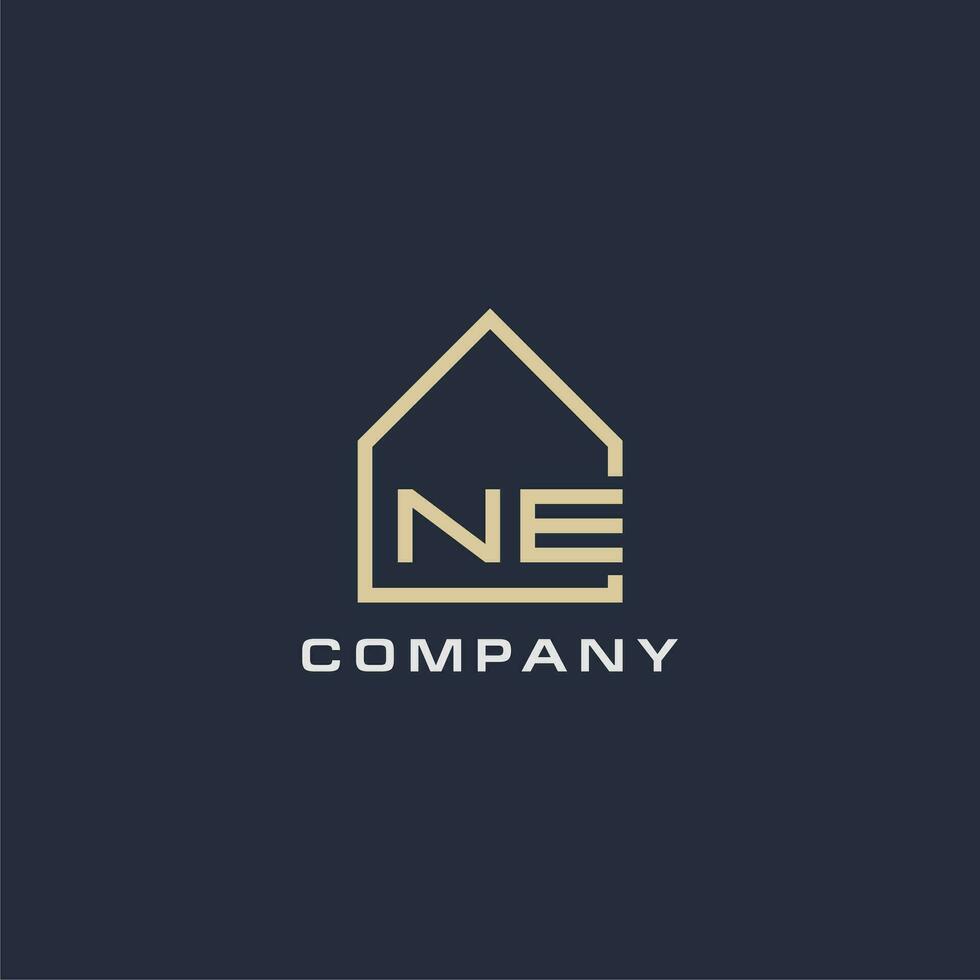 Initial letter NE real estate logo with simple roof style design ideas vector