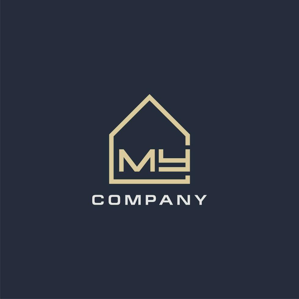 Initial letter MY real estate logo with simple roof style design ideas vector