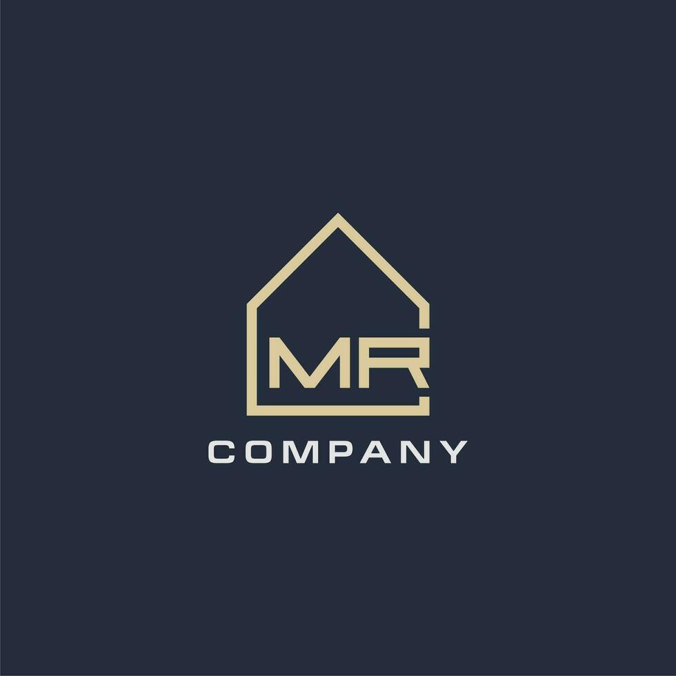 Initial letter MR real estate logo with simple roof style design ideas vector