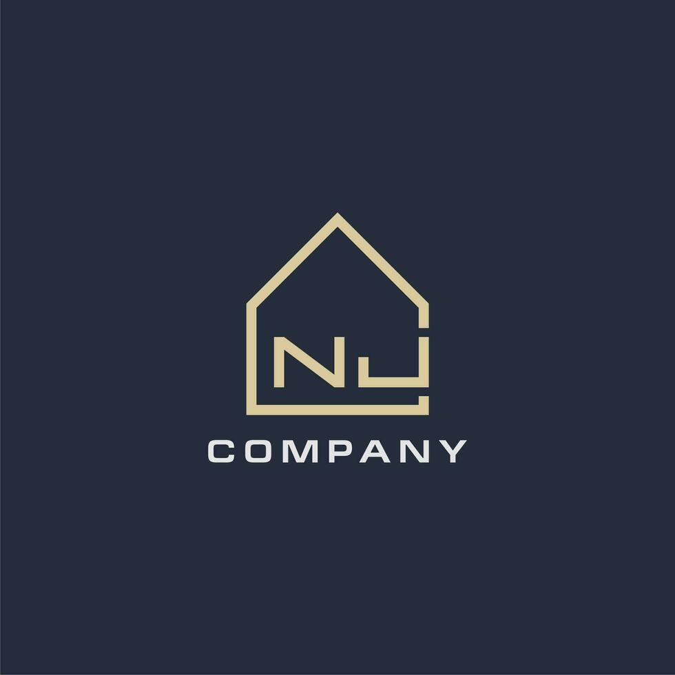 Initial letter NJ real estate logo with simple roof style design ideas vector