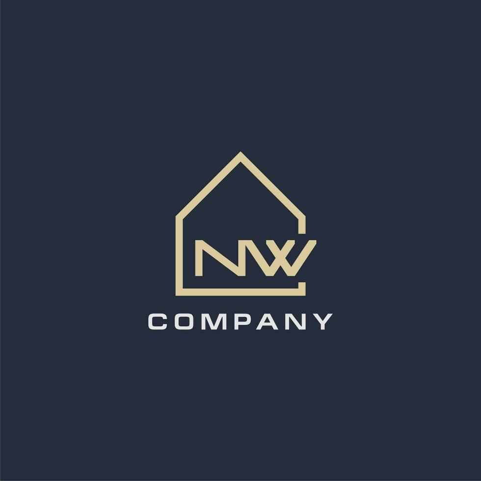 Initial letter NW real estate logo with simple roof style design ideas vector